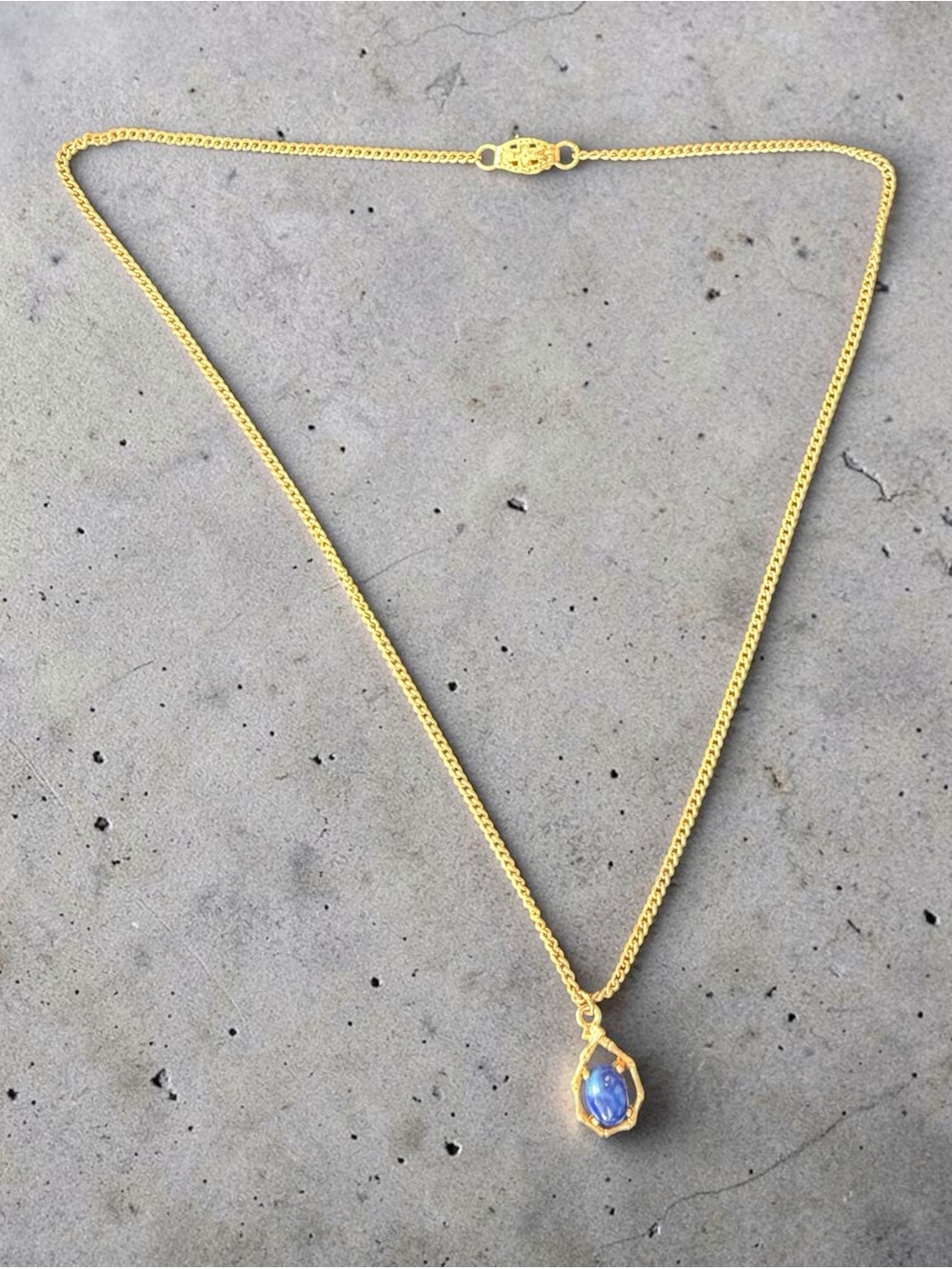 Gold Chain Necklace with Blue Gem Pendant - Lapis Lazuli